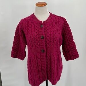 Kilronan Knitwear Pink Aran Stitch Irish Wool 3 Button Cardigan Sweater Size XL